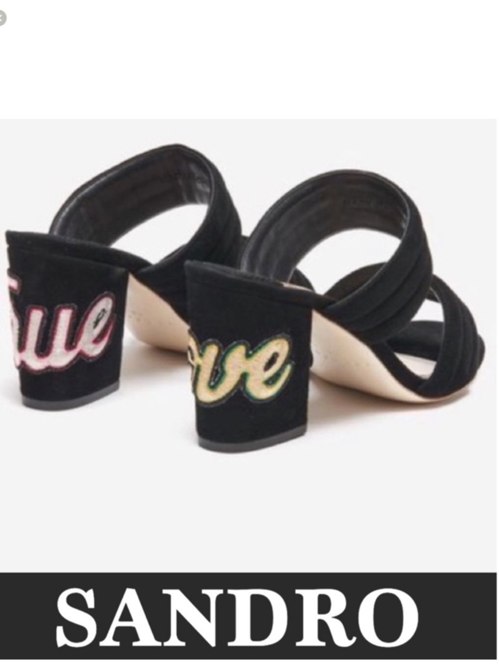 Authentic Sandro designer True Love black suede leather mules sandals Sz 7 - Picture 2 of 9